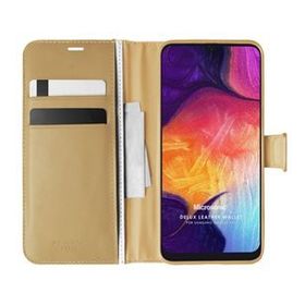 Microsonic Samsung Galaxy A50 Delux Leather Wallet Gold Kılıf