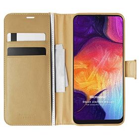 Microsonic Samsung Galaxy A50 Delux Leather Wallet Gold Kılıf