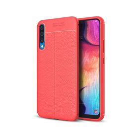 Microsonic Samsung Galaxy A50 Deri Dokulu Kırmızı Silikon Kılıf
