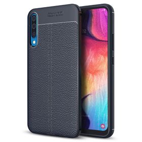 Microsonic Samsung Galaxy A50 Deri Dokulu Lacivert Silikon Kılıf