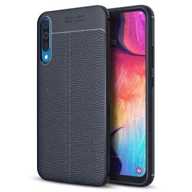 Microsonic Samsung Galaxy A50 Deri Dokulu Lacivert Silikon Kılıf
