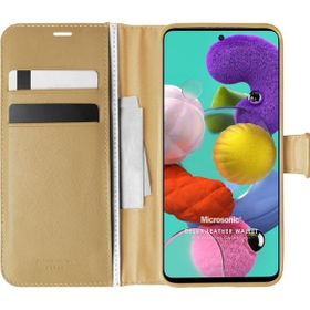 Microsonic Samsung Galaxy A51 Delux Leather Wallet Gold Kılıf