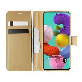 Microsonic Samsung Galaxy A51 Delux Leather Wallet Gold Kılıf