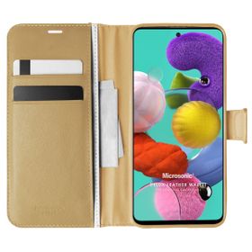 Microsonic Samsung Galaxy A51 Delux Leather Wallet Gold Kılıf