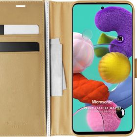 Microsonic Samsung Galaxy A51 Delux Leather Wallet Gold Kılıf