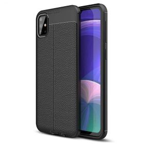 Microsonic Samsung Galaxy A51 Siyah Deri Dokulu Silikon Kılıf