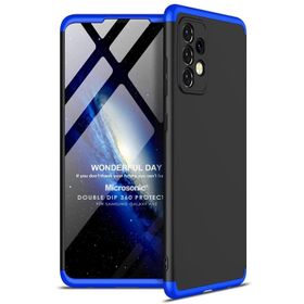 Microsonic Samsung Galaxy A52 Double Dip 360 Protective Siyah Mavi Kılıf