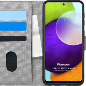 Microsonic Samsung Galaxy A52 Fabric Book Wallet Gri Kılıf