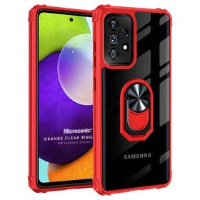 Microsonic Samsung Galaxy A52 Grande Clear Ring Holder Kırmızı Kılıf