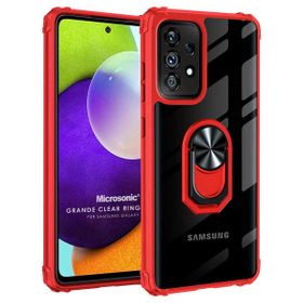 Microsonic Samsung Galaxy A52 Grande Clear Ring Holder Kırmızı Kılıf