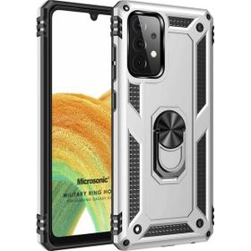 Microsonic Samsung Galaxy A53 5G Military Ring Holder Gümüş Cep Telefonu Kılıf