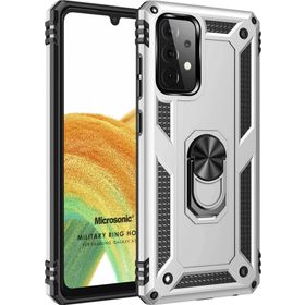 Microsonic Samsung Galaxy A53 5G Military Ring Holder Gümüş Cep Telefonu Kılıf