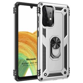Microsonic Samsung Galaxy A53 5G Military Ring Holder Gümüş Cep Telefonu Kılıf