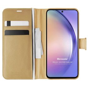 Microsonic Samsung Galaxy A54 Delux Leather Wallet Gold Kılıf