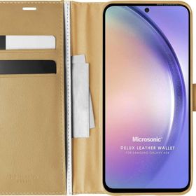 Microsonic Samsung Galaxy A54 Delux Leather Wallet Gold Kılıf