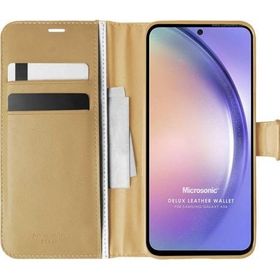 Microsonic Samsung Galaxy A54 Delux Leather Wallet Gold Kılıf
