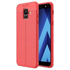 Microsonic Samsung Galaxy A6 2018 Deri Dokulu Silikon Kırmızı Kılıf