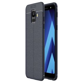 Microsonic Samsung Galaxy A6 2018 Deri Dokulu Silikon Lacivert Kılıf