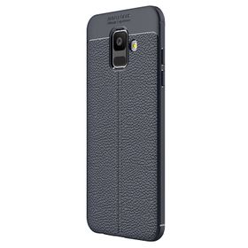 Microsonic Samsung Galaxy A6 2018 Deri Dokulu Silikon Lacivert Kılıf