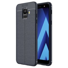 Microsonic Samsung Galaxy A6 2018 Deri Dokulu Silikon Lacivert Kılıf