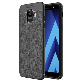 Microsonic Samsung Galaxy A6 2018 Deri Dokulu Silikon Siyah Kılıf