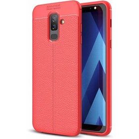 Microsonic Samsung Galaxy A6 Plus 2018 Deri Dokulu Silikon Kırmızı Kılıf