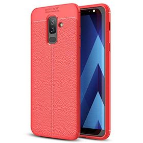 Microsonic Samsung Galaxy A6 Plus 2018 Deri Dokulu Silikon Kırmızı Kılıf
