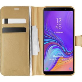 Microsonic Samsung Galaxy A7 2018 Delux Leather Wallet Gold Kılıf