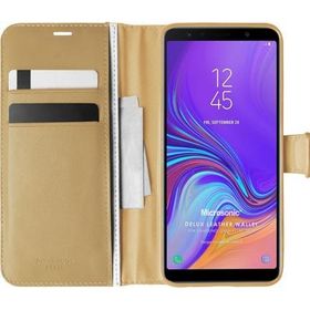 Microsonic Samsung Galaxy A7 2018 Delux Leather Wallet Gold Kılıf
