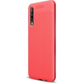 Microsonic Samsung Galaxy A7 2018 Deri Dokulu Silikon Kırmızı Kılıf