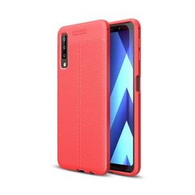Microsonic Samsung Galaxy A7 2018 Deri Dokulu Silikon Kırmızı Kılıf