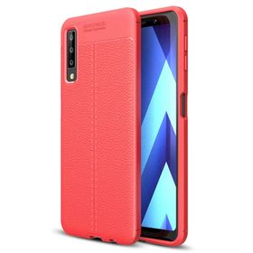 Microsonic Samsung Galaxy A7 2018 Deri Dokulu Silikon Kırmızı Kılıf