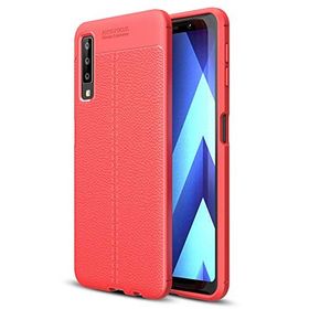 Microsonic Samsung Galaxy A7 2018 Deri Dokulu Silikon Kırmızı Kılıf