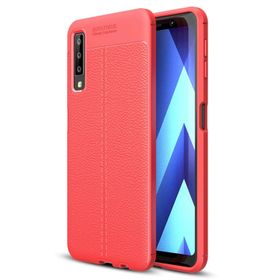 Microsonic Samsung Galaxy A7 2018 Deri Dokulu Silikon Kırmızı Kılıf