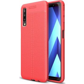 Microsonic Samsung Galaxy A7 2018 Deri Dokulu Silikon Kırmızı Kılıf
