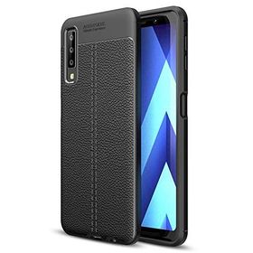 Microsonic Samsung Galaxy A7 2018 Deri Dokulu Silikon Siyah Kılıf