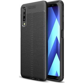 Microsonic Samsung Galaxy A7 2018 Deri Dokulu Silikon Siyah Kılıf
