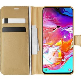 Microsonic Samsung Galaxy A70 Delux Leather Wallet Gold Kılıf