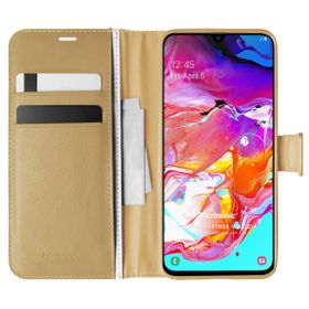 Microsonic Samsung Galaxy A70 Delux Leather Wallet Gold Kılıf