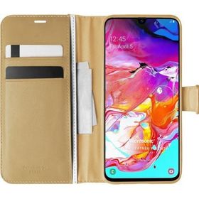 Microsonic Samsung Galaxy A70 Delux Leather Wallet Gold Kılıf