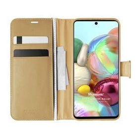 Microsonic Samsung Galaxy A71 Delux Leather Wallet Gold Kılıf