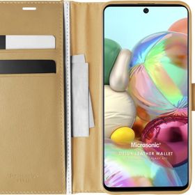 Microsonic Samsung Galaxy A71 Delux Leather Wallet Gold Kılıf