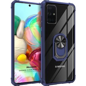 Microsonic Samsung Galaxy A71 Grande Clear Ring Holder Lacivert Kılıf