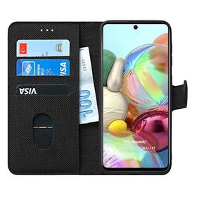 Microsonic Samsung Galaxy A71 Siyah Fabric Book Wallet Kılıf