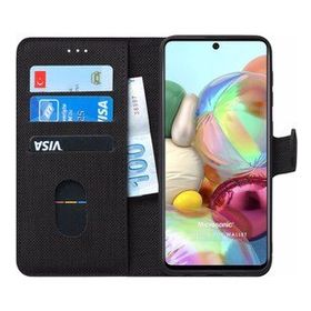 Microsonic Samsung Galaxy A71 Siyah Fabric Book Wallet Kılıf