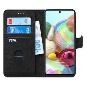 Microsonic Samsung Galaxy A71 Siyah Fabric Book Wallet Kılıf