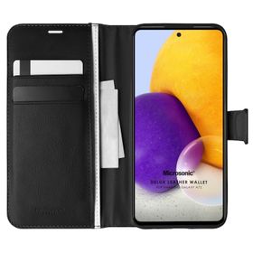 Microsonic Samsung Galaxy A72 Delux Leather Wallet Siyah Kılıf
