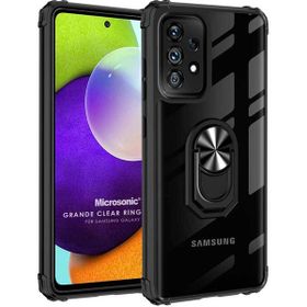Microsonic Samsung Galaxy A72 Grande Clear Ring Holder Siyah Kılıf