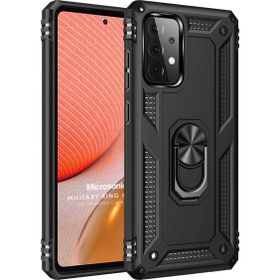 Microsonic Samsung Galaxy A72 Military Ring Holder Siyah Kılıf