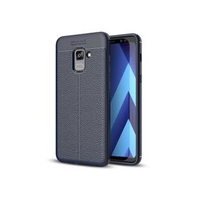 Microsonic Samsung Galaxy A8 2018 Deri Dokulu Lacivert Silikon Kılıf